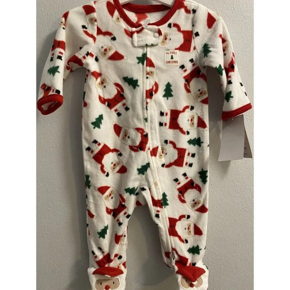 Unisex Boy Girl Baby Santa Footed Pajama Just One You made by carter's 3 Months - Picture 2 of 10